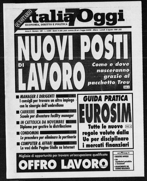 Italia oggi : quotidiano di economia finanza e politica